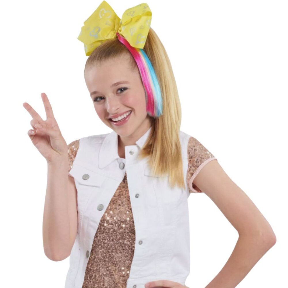 Jojo Bodacious Large Yellow Bow Rainbow Faux Hair Glam Colorful Festival Disco - Picture 16 of 16